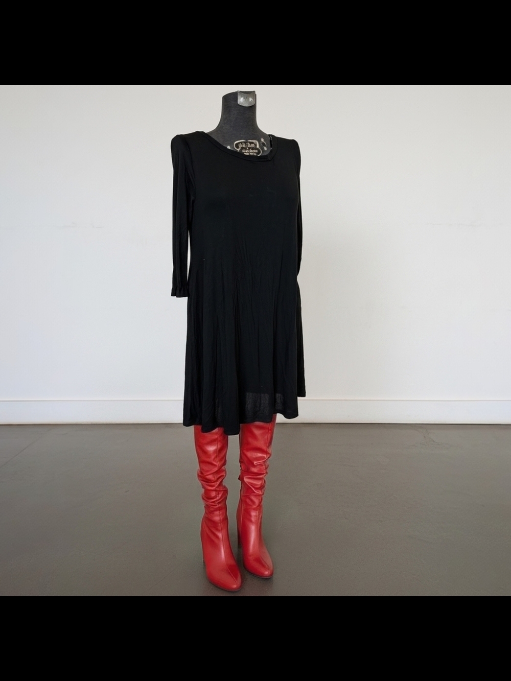 Classic Little Black Knit Swing Dress Size L
